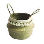 Laundry Basket Wicker Woven Tassel Belly Baskets Decor Home Storage for Fruit Hand-Woven Seaweed Collapsible with Handle for Organizer Plant Pot Cover