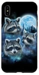 Coque pour iPhone XS Max Trois ratons laveurs engloutis dans les nuages de galaxie sous la lune glacée