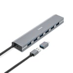 Hama Hub 7 Ports USB-A + USB-C (Adaptateur USB, 7 USB-A, 5 Gbit/s, Boitier Aluminium, Bloc Secteur, pour Macbook Mac Pro/Mini iMac Surface Pro Notebook PC Clés USB Disques Durs Externes Dongle) Gris