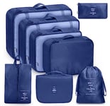 MURISE Packing Cubes 8 pièces, organisateur valise pour les vacances et les voyages, sac rangement valise, Les essentiels du voyage, Système de rangement pour valises (Bleu foncé)