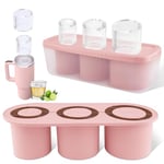 WUJUN Ice Cube Tray for Stanley Cup 30-40Oz Tumbler, Silicone Ice Cube Moulds with Lid and Bin for Chilling Cocktails, Whiskey, Drinks, Coffee, Easy Fill and Release Ice Make (Pink, 40 oz)