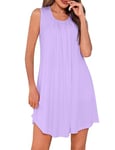 Uniexcosm Chemise De Nuit D'Été sans Manches pour Femmes Chemise De Nuit Coton Femme Nuisette Femme Coton Chemise De Nuit Plissée Violet XL