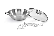 Wok inox 18/10 ø28 cm capacité 375 lt couvercle avec polomo aroma fabriqué en...