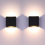 2pack Led vägglampa inomhus upp och ner vägglampa svart vägglampa Modern 6w aluminiumbelysning för vardagsrum sovrum badrum kök, varm vit [ener]