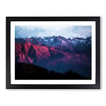 Purple Light Upon Mountain Tops In Abstract Modern Art Framed Wall Art Print, Ready to Hang Picture for Living Room Bedroom Home Office Décor, Black A4 (34 x 25 cm)