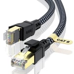 Câble Ethernet 8M, RJ45 Cat 8 Câble Réseau 40Gbps 2000MHz Haut Débit S/FTP Câble, Nylon Tressé Double Blindage LAN Câble Internet, Compatible avec Routeur Modem.[G738]