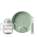 Mepal - Ensemble de vaisselle pour bébé 3 pièces Mio - Comprend une tasse à bec étanche, et une assiette et une cuillère d'entraînement - Va au lave-vaisselle et sans BPA - Little Farm