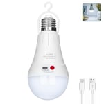 Ampoule rechargeable USB, 10 W, lampes LED E27, commande par bouton, intensité variable, ampoule à batterie 2000 mAh avec crochet pour éclairage d'urgence intérieur/extérieur (blanc froid, 1 paquet)