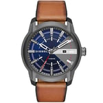 Diesel Watch for Men Armbar, Three Hand Date Movement, 45 mm Gunmetal Stainless Steel Case with a Leather Strap, DZ1784