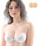 Soutien-Gorge Adhésif Sans Bretelles Collant Soutien-Gorge En Silicone Push Up Invisible Réutilisable Soutien - Dentelle Blanche - F