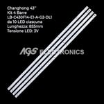 KIT 4 BARRES RUBAN TV LED CHANGHONG C430U14E1A, HITACHI LE43A509A, LU43V809