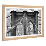 Big Box Art Framed Print of Brooklyn Bridge New York City (4) Design | Wall Art Picture | Home Decor for Kitchen, Living Room, Bedroom, Hallway, Oak, A2 / 24.5x18 Inch / 62x45cm