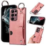 Samsung Galaxy S22 Ultra      Hand Strap PU Card Case    Pink