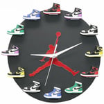 Gabrielle - 3d Aj Basket Baskets Horloge Murale Horloge Créative Pour Les Fans De Jordan, Pas De Lettres, Noir, 12 Pouces