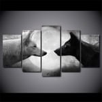 YIYYI Peinture sur Toile 5, Décor à la Maison HD Imprime Photos Toile Art Mural 5 pièces Noir et Blanc Loups peintures Salon Animaux Affiches