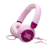 JBL Junior 320, Wired On-Ear Headphones for Kids with Built-In Mic, Safe Sound, Low Volume, 12 mm Thick Soft Pad and Sticker Set, Ultra-Portable Design, in Purple