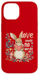 iPhone 14 Love Needs No Words Bunny - Cute Animal Heart Design Case