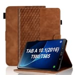 Vkooer Coque pour Samsung Galaxy Tab A6 10.1 Pouce 2016 Housse SM-T580/T585 Cuir PU Etui Flip Portefeuille Case Treillis avec Multi-Angle Support et Poche, Marron