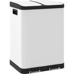 Poubelle de cuisine 2 x 30L - poubelle à pédale 2 compartiments seaux amovibles - acier inox. blanc