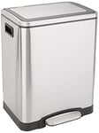 Amazon Basics 30L Dual Bin Soft-Close Rectangular Trash can with Foot Pedal - 2 x 15 Liter Bins, Stainless Steel, for 1 or 2 people use