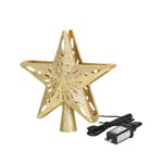 Missdong - Décoration de Sapin de Noël avec led rotative Flocon de Neige, 2 en 1, Paillettes dorées 5 Points 9,8 cm pour décoration d'arbre de Noël