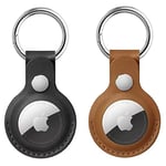 Se7enline Airtag Key Chain for Apple, 2-Pack Leather Case compatible with AirTag Loop Tracker Holder with Key Ring Accessories, Easy Carry AirTag Cover for Keys, Black & Brown