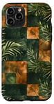 Coque pour iPhone 11 Pro Green Art Deco Tropical Brown Classic Motif à carreaux