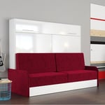 Armoire lit escamotable VERTIGO SOFA façade blanc brillant canapé accoudoirs rouge 160*200 cm