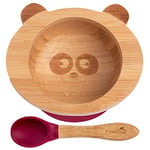 Bol Ventouse pour Bébé et Cuillère en Bambou Naturel | L'Original 'Bambol' par Finkolo | Forme Panda | Vaisselle Apprentissage | Coffret Repas Assiette