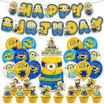 Minions-tema barnkalasfestartiklar - 30 st Grattis på födelsedagen Banner Cake Topper Cupcake Topper Ballonger Kit