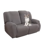 Jaotto Housse de Fauteuil Relax Extensible 2 Places, Housse de Fauteuil Relax Inclinable, Couverture de Chaise Canapé Relax avec Poche,Protecteur pour Fauteuil Inclinable,Grigio