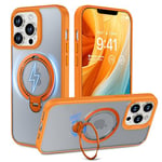 MASOPSK Coque Magnétique pour iPhone 13 Pro 6,1 Pouces, Compatible avec Magsafe, avec Support Rotatif à 360°, Double Anneaux, Antichoc Anti-Rayures Anti-jaunissement Coque Arrière Givrée (Orange)