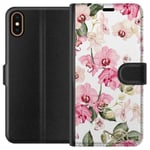 Apple iPhone X Sort Lommebokdeksel Rosa blommor