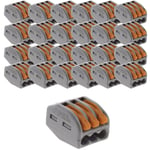 Lot de 300 bornes automatiques à cliquet S222 - 3 entrées – fils rigides et souples 4mm² max - orange - Wago