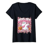 Womens BOO JEE Ghost Halloween Cute Girl Ghost Coffee Pumpkin Latte V-Neck T-Shirt