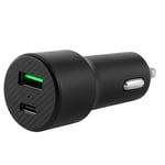 Intempo EE7479BLKCDUSTKEU7 Chargeur de Voiture – Adaptateur de Prise Allume-Cigare À Double Port Pour Téléphone/Tablette, Charge Avant Et Arrière, Compatible USB-A Et USB Type-C, Design Compact, 12 W