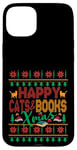 iPhone 15 Plus Happy Books & Cats Xmas Fair Isle Ugly Style Christmas Case