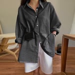 Women Puff Sleeve Lapel Shirt Check Plaid Top Curved Hem Baggy Blouse Plus Size