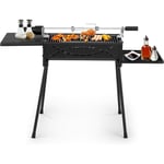 Goplus - Barbecue à Charbon avec Fourchette électrique et 2 Grilles,en Acier Inoxydable,Pied Amovible Portable pour 6-8 Personnes