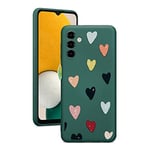 ZTOFERA Compatible with Samsung Galaxy A14 5G Case for Girls Women, Soft Flexible Liquid Silicone Protective Phone Case with Cute Love Heart Pattern Shockproof Bumper Cover, Dark Green