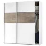 Armoire avec 2 portes coulissantes coloris Alaska chêne à nœuds / blanc artic - Hauteur 200 x Longueur 180 x Profondeur 60 cm