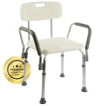 OrtoPrime Chaise de Douche avec Dossier Amovible – Tabouret de Bain orthopédique pour Adultes et Enfants – Accoudoirs rembourrés – Réglable en 8 hauteurs – Assise Confortable et sûre