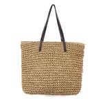 Outdoor Kannettava Straw Weave käsilaukku Tote Beach Bag Pack pussi Olkalaukku-beige