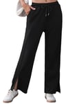 Totatuit Pantalon Large Femme Fluide Ample Cordon Elastique Taille Haute Poche Longue Yoga Pantalons Leger Elegant Palazzo Bas de Pyjama Plage Jogging Noir，XXL