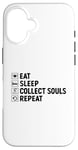 Coque pour iPhone 16 Eat Sleep Collect Souls répète Grim Reaper Halloween