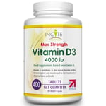 Vitamin D3 4000 IU - 400 High Strength Vitamin D Tablets 1+ Year Supply - Veg...