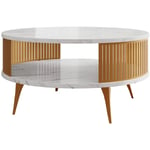 Mobilier1 - Table basse Oswego 119, Doré + Marbre blanc, 44x0x0cm, Diamètre: 75, Stratifié, Rond