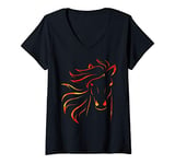 Womens Horse Fire Main Equestrian Horseback Riding Gift V-Neck T-Shirt