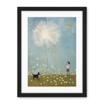 Artery8 Chasing the Giant Dandelion Dream Artwork Giant Wish Oil Painting Kids Bedroom Child and Pet Dog in Daisy Field Artwork Framed Wall Art Print 18X24 Inch