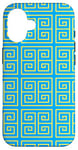 Coque pour iPhone 16 Blue Yellow Square Spiral Geometric Symmetrical Pattern